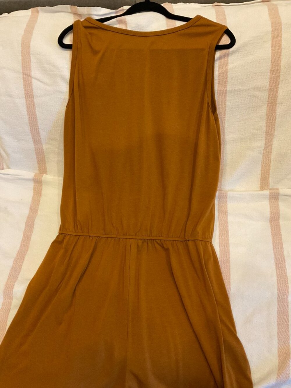 Mustard Button-Front Sleeveless Romper w/ Drawstring Waist | XL - Picture 3 of 4